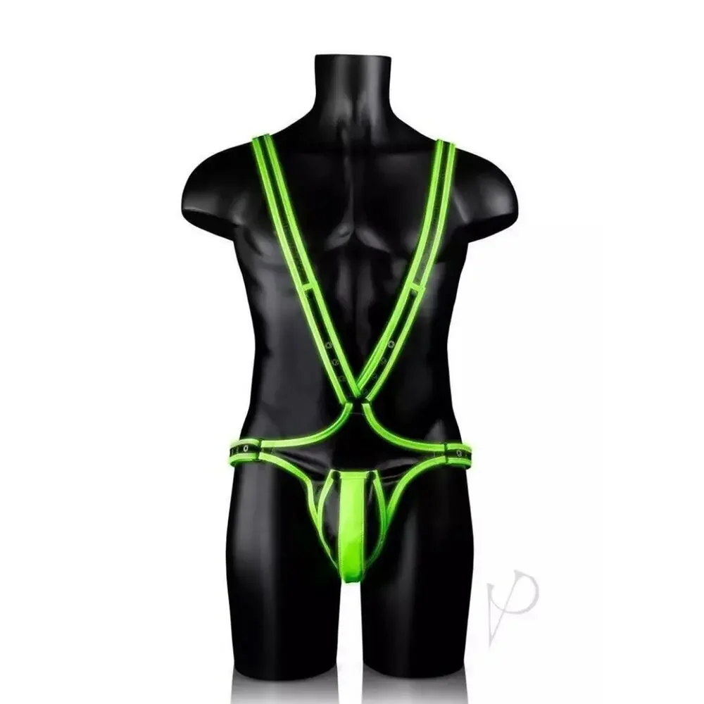 🦋B2G1OUCH! Glow In The Dark NEON GREEN Bonded Leather Full Body Harness | S/M |